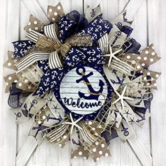 Amazon.com: Paradise Wreath Boutique Patriotic Mesh Wreath, Anchor Wreath, Beach Colors, Coastal Wreath, Nautical Wreath, Painted Clay Pots, Navy Anchor, Wreath Burlap, Beach Wreath