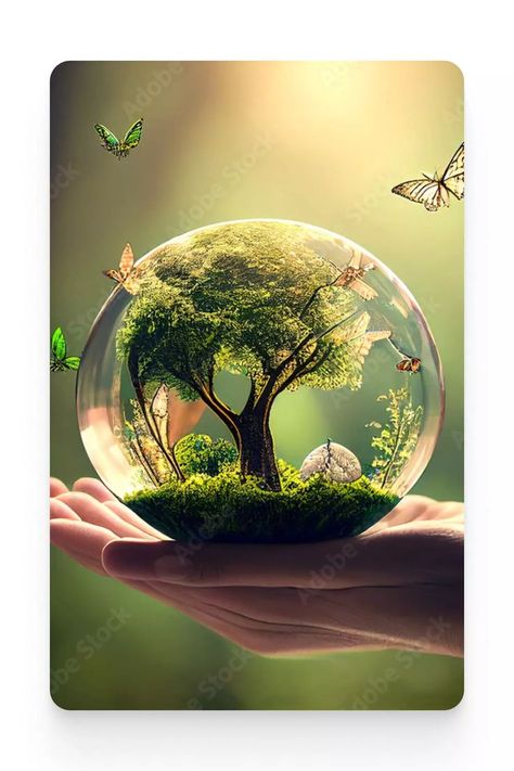 Glass bowl with green tree inside - MasterBundles Collage. Poster On Earth Day, Earth Day Pictures, Earth Day Images, Earth Day Quotes, Earth Day Posters, Earth Drawings, World Earth Day, Images With Quotes, Earth Images