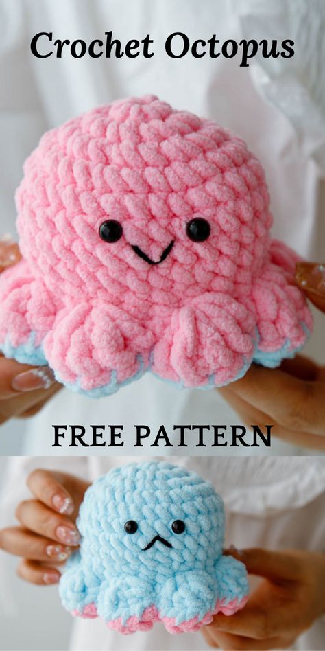 Reversible Mood Octopus Crochet Pattern Free, Crochet Plushies Pattern Free Octopus, Crochet Reversable Octopus, Double Sided Octopus Crochet, Reversable Octopus Plushy Aesthetic, Crochet Flip Octopus Free Pattern, Octopus Pattern Crochet, Easy Crochet Octopus Free Pattern, Small Octopus Crochet Pattern