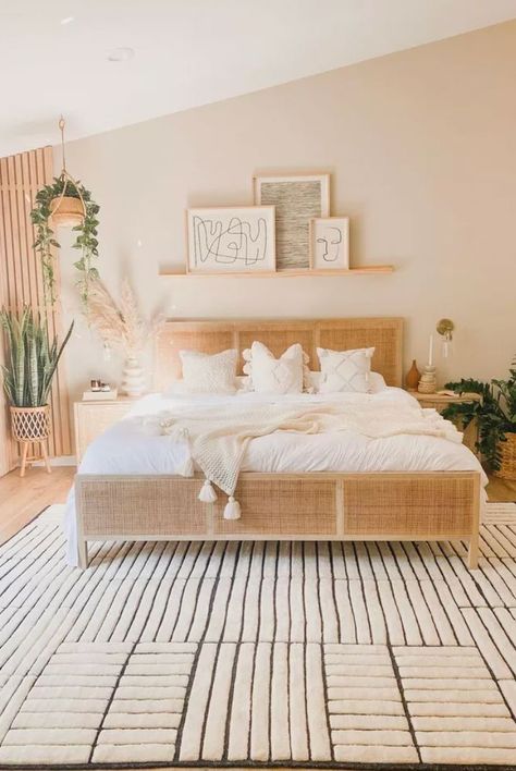 Boho Minimalist Bedroom, Cozy Boho Bedroom, Scandi Bedroom, Bedroom Inspirations Minimalist, Scandinavian Design Bedroom, Minimal Bedroom, Boho Style Bedroom, Bohemian Minimalist, Scandinavian Bedroom