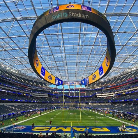 Discover Los Angeles on Instagram: “WHOSE HOUSE??? Let’s go @Rams!!! ✨✨✨ @sofistadium” Stadium Wallpaper, Steel Architecture, Inglewood California, Los Angeles Rams, Cincinnati Bengals, Baseball Field, Tennis Racket, Super Bowl, Favorite Team