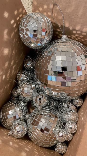 Diy Mirrorball, Mirrorball Chandelier, Disco Ball Christmas Tree, Nye 2023, Eras Party, Disco Mirror, Balls Quote, Disco Birthday Party, Disco Decorations