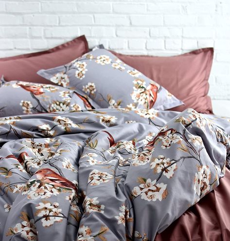 Amazon.com: Eikei Home Windflower Bedding Bloomfield Floral Duvet Cover 3pc Set Cotton Botanical Nature Vines Branches Birds Butterflies Multicolored Flowers (King, Muted Mustard): Home & Kitchen Blooming Vines, Sweety Pie, Red Sparrow, Lilac Background, Super King Duvet Covers, Contemporary Duvet Covers, Gray Duvet Cover, Bedroom Bliss, Floral Duvet Cover