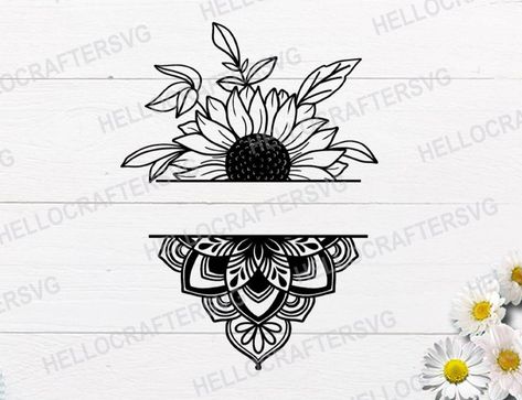 Half Sunflower Svg, Sunflower Mandala Tattoo, Half Sunflower, Sunflower Monogram, Half Mandala, Sunflower Mandala, Sunflower Svg, Mandala Monograms, Sunflower Tattoos