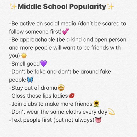 These are some tips on how to be popular, but please remember you don’t need to be popular to be happy. Stay close with your friends and don’t take the wrong path. Be kind and humble, not fake. How Be Popular In School, How To Be Less Loud, Popular In School Tips, How To Look Popular In School, Things You Need For 7th Grade, Year 8 Tips, How To Be A Popular Girl In School, Become Popular At School, How To Be Liked By Everyone At School