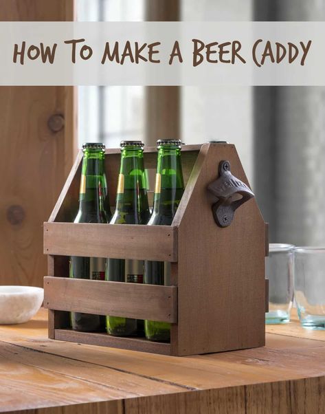 How to Make a Wooden Beer Caddy - this DIY project is simple and easy . . . perfect for beginning woodworkers. What a great gift for a neighbor or for Father's Day! Beer Caddy Plans, Bottle Opener Diy, Caddy Diy, Wooden Beer Caddy, Beer Carrier, Beer Caddy, Diy Projects For Men, Diy Beer, Beer Wood