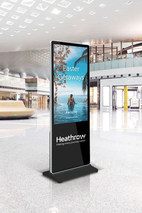 A freestanding digital display screen is great for your premium promotions in public areas such as shopping centres and transport hubs, such as this Easter travel promotion (pictured) on our Digital Display Totem. Digital Display Board, Travel Promotion, Interactive Kiosks, Digital Kiosk, Digital Signage Displays, Grocery Store Design, Digital Board, Fashion Poster Design, Event Display