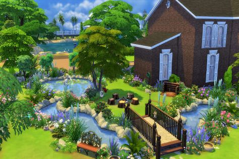 Garden Ideas Sims 4, Sims 4 Cottage, Cottage Backyard, Die Sims 4, Sims Houses, Sims Free Play, Sims 4 House Plans, Sims 4 House Design, Casas The Sims 4