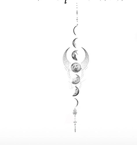 Witchy Spine Tattoo, Moon Spine Tattoo, Full Neck Tattoos, Flower Spine Tattoos, Moon Phases Tattoo, Boho Tattoos, Tattoo Now, Spine Tattoos For Women, Classy Tattoos