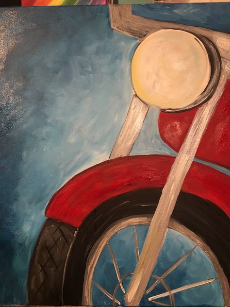 Cars Painting Easy, Easy Motorcycle Painting, Cycle Painting Canvas, Motorcycle Painting Acrylic, Abstract Motorcycle Art, Wine And Canvas, Small Canvas Paintings, Easy Drawings For Kids, Easy Canvas Art