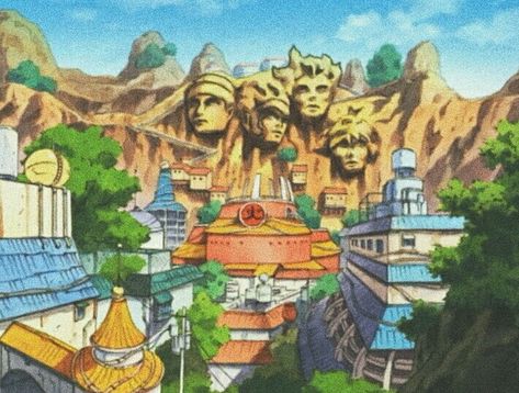 Hidden Leaf Village of the Land of Fire Hidden Leaf Village Aesthetic, Hidden Leaf Village Wallpaper Aesthetic, Hidden Leaf Village Wallpaper, Leaf Village Wallpaper, Naruto Landscape, Naruto Village, Naruto Shifting, Naruto Background, Naruto Leaf Village