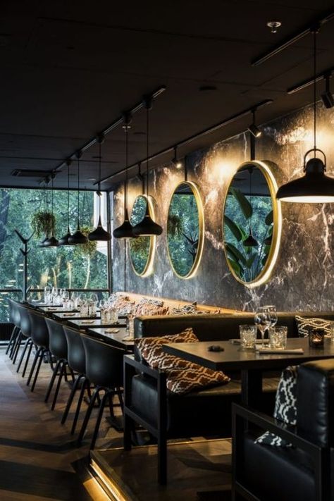 dream cafe Vintage Industrial Interior, Luxury Restaurant Interior, Apartemen Studio, Asian Bistro, Bar Interior Design, Vintage Interior Design, Luxury Restaurant, Restaurant Lighting, Modern Restaurant