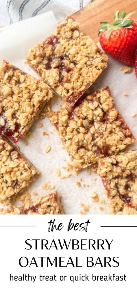 Gluten Free Strawberry Oat Bars Strawberry Oat Bars, Fruit Bars Recipe, Oat Bars Healthy, Gluten Free Breakfast Bars, Oatmeal Bars Healthy, Oats Snacks, Strawberry Gluten Free, The Best Oatmeal, Strawberry Oatmeal Bars