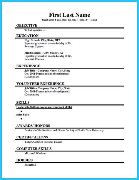 College Student Resume, High School Resume Template, First Job Resume, Basic Resume Examples, Resume Outline, High School Resume, Job Resume Format, Cv Example, College Resume Template