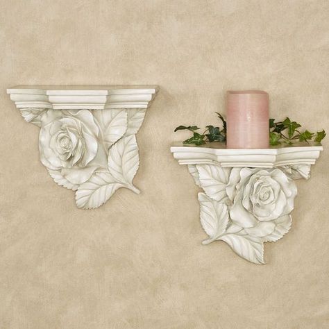 Decorative Wall Shelves, Muebles Shabby Chic, White Wall Shelves, White Wall Clocks, Wall Shelf Decor, Rose Wall, Inspire Me Home Decor, Vintage Room, Blooming Rose