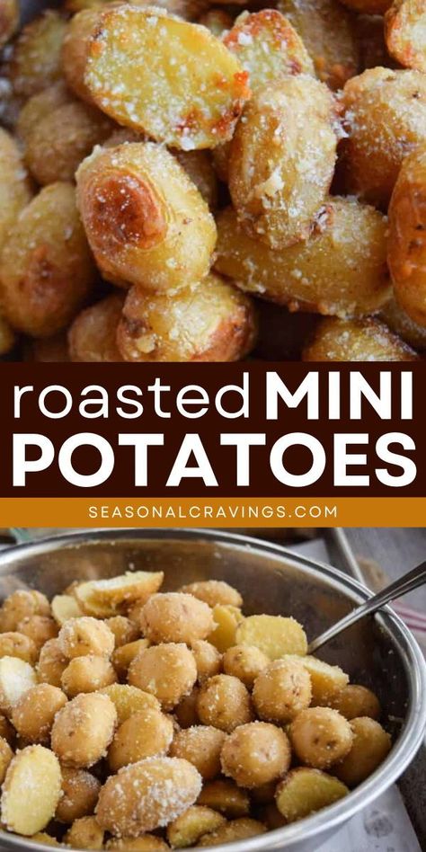 Roasted Mini Potatoes Recipe is the perfect Thanksgiving side dish idea! Bite sized little potatoes roasted with fresh garlic, olive oil, and parmesan cheese make a side dish to impress. Prepare it now and enjoy! Small Potato Appetizer, Cooking Mini Potatoes, Small Gold Potatoes, Small Potatoes Recipe Ovens Easy, Mini Potatoes Roasted, Parmesan Mini Potatoes, Marble Potatoes Recipe, Easy Small Potato Recipes, Small Round Potatoes Recipe