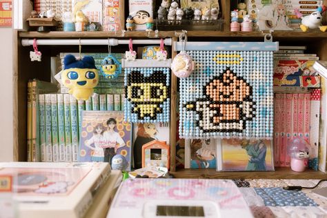 I've just finished making a tamagotchi Kuriten👼🏻 and Mamechi bead curtain!💙 Bead curtains are super popular in Korea at the moment. This is my second bead curtain project. The first one was huge! The beaded curtain and the Tamagotchi mascots are a match made in heaven! 💫.•♬ It's so much easier to create the pattern for smaller ones, and I'm over the moon with how cute it turned out! “:♡.•♬✧⁽⁽ଘ( ˊᵕˋ )ଓ⁾⁾*+:•*∴ #girlsetup #desktour #ａｅｓｔｈｅｔｉｃ #cozyhouse #aesthetic #stickerpack #thatgirllife... Bead Curtain Pattern, Beaded Curtains Diy, Beads Curtain, Desk Idea, Bead Curtains, Desk Items, Bead Curtain, Cozy Bedrooms, Beaded Curtain