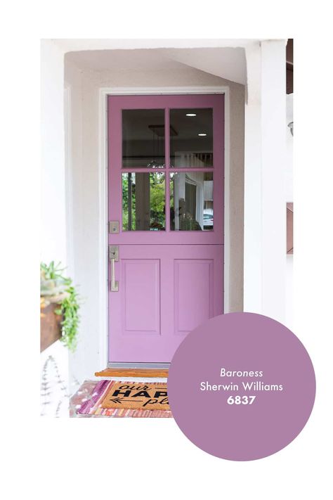 Bright Colored Front Doors, Pink Purple Paint Colors, Best Purple Paint Colors, Colorful Front Door Ideas, Shed Ideas Interior, Best Front Door Paint Colors, Best Front Door Paint, Colorful Front Door, She Shed Ideas Interior