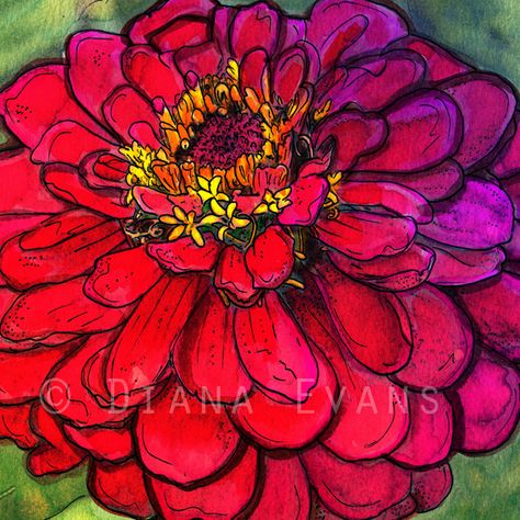 Zinnia Flower, Mosaic Flowers, Week 5, Flower Art Painting, Painting Reproductions, Arte Floral, Watercolor Techniques, Floral Painting, Watercolour Painting