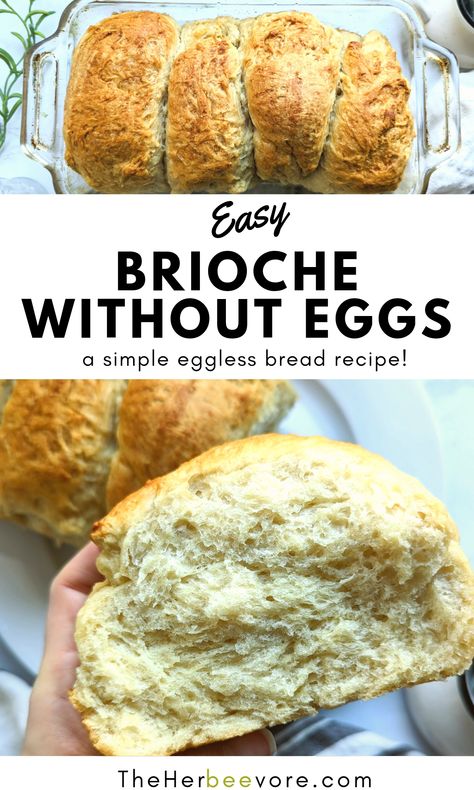 Brioche without eggs recipe is a light fluffy bread recipe with fantastic sweetness and flavor - made egg free! This pantry staple bread is great for sandwiches, toast, or as a late-night snack with hazelnut chocolate spread! Fluffy Bread Recipe, Sweet Bread Recipe, Brioche Bread Recipe, Garlic Knots Recipe, Fluffy Bread, Brioche Recipe, Hazelnut Chocolate, Baking Equipment, Brioche Bread