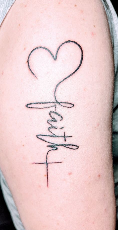 Faith Family Tattoo Ideas, Faith Forearm Tattoo Women, Simple Faith Tattoos, Faith Tattoos For Women, Faith Tattoo Ideas For Women, Have Faith Tattoo, Faith Based Tattoos, Heartbeat Tattoo On Wrist, Hart Tattoo