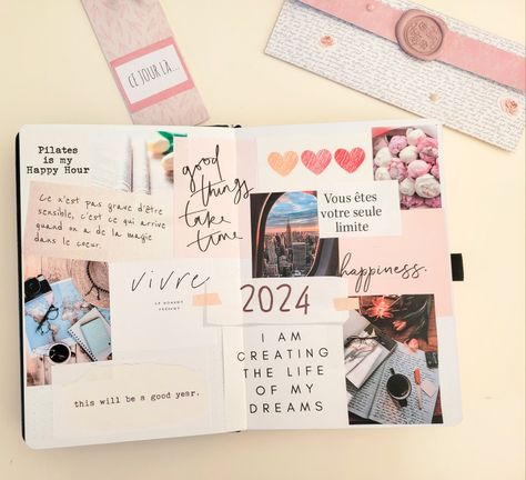 bullet journal | bujo | spread | vision board | goals | 2024 | objectifs Bullet Journal Year Goals, Vision Board Bullet Journal, Bullet Journal Year, Journal Year, Vision Board Journal, Goals 2024, Vision Board Examples, Year Goals, Vision Board Goals