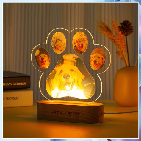 Looking for the perfect gift for your furry friend? Check out these 9 unique dog gifts ideas for every pup parent. From personalized collars to interactive toys, these gifts are sure to make your dog's tail wag with joy. Find the best dog gifts that your pup will love! Pet Memorial Frames, Memorial Table, Dog Lamp, Led Night Lamp, Name Pictures, Kids Night, Night Light Kids, Personalized Gifts For Kids, Acrylic Table