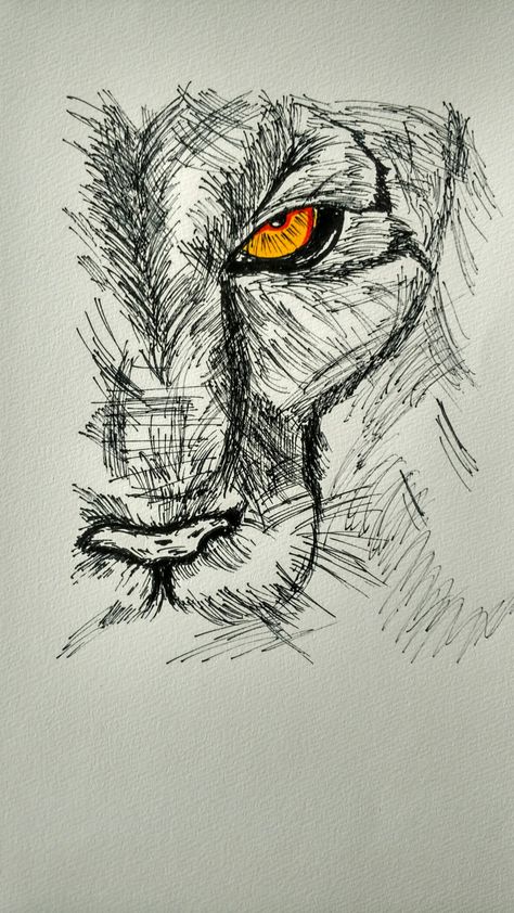 Lion pen sketch, referenced from Pinterest (Feb 2017) Aesthetic Sketches Pencil, Lion Sketch Simple, Lion Drawing Sketches, Lion Sketch Tattoo, Lion Sketches, Lion Drawing Easy, Sketch Lion, Lion Drawing Simple, Biro Drawing