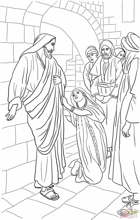 Jesus heals the Canaanite woman's daughter coloring page. Matthew 15:21-28 Jesus Washing The Feet Of His Disciples, Lent Coloring Pages, Free Bible Coloring Pages, Cross Coloring Page, Jesus Coloring Pages, Binder Ideas, Sunday School Coloring Pages, Holy Thursday, Coloring Pages Inspirational