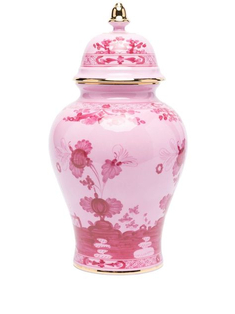 GINORI 1735 graphic-print Porcelain Vase - Farfetch Pink Flowers Vase, Chinese Vase Decor Living Rooms, Aphrodite Decor, Aesthetic Vases, Pink Pots, Rose Gold Vase, Pink Ginger, Ginori 1735, Dark Magenta