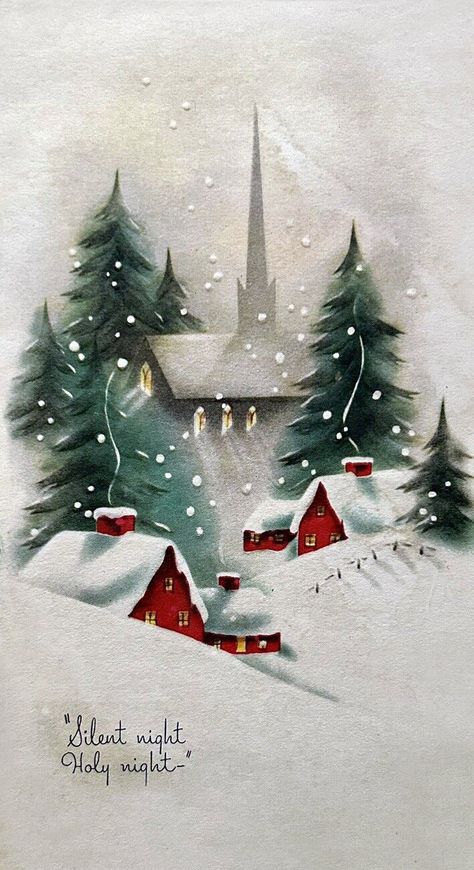 Meeting Celebrities, Winter Watercolor, Vintage Christmas Images, Christmas Card Art, Watercolor Christmas Cards, Christmas Greeting Card, Christmas Drawing, Christmas Scenes, Holy Night