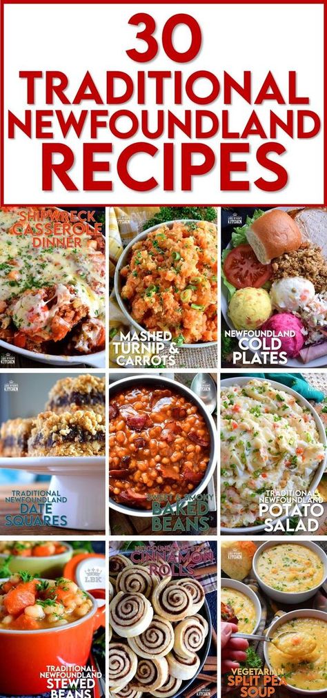 Growing up in Newfoundland and being raised on traditional Newfoundland recipes was both a blessing and a privilege. The food was simple and rustic, and it was hearty and delicious too. In this collection, I am narrowing down my favourites to showcase 30 of the tastiest home has to offer! #newfie #newfoundland #recipes #traditional Essen, Newfoundland Baking Recipes, Canadian Recipes Traditional, Newfoundland Recipes Traditional, Rock Recipes Newfoundland, British Recipes Traditional, Acadian Food, International Meals, Canadian Recipes