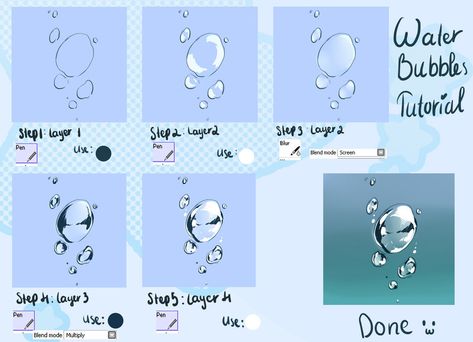 How To Draw Under Water Bubbles, How To Draw Bubbles Underwater, How To Draw Water Bubbles, Bubbles Underwater Drawing, How To Render Water, Water Tutorial Digital Art, Water Bubbles Drawing, Underwater Tutorial, Water Drawing Reference