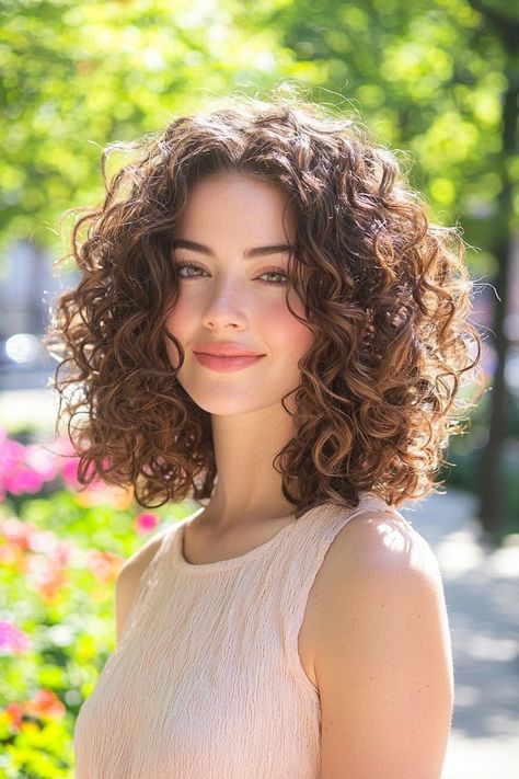 Haircuts For Layered Hair, Curly Haircut No Layers, Collar Length Curly Hair, Short Curly Haircuts Middle Part, Curly Hair Haircuts Short, Face Framing Layers For Curly Hair, Curly Haircut Mid Length, Haircut For Less Volume Hair, Short Naturally Wavy Hair