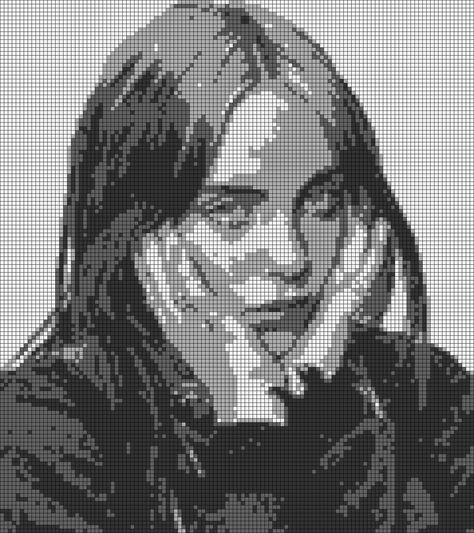 Alpha pattern #118480 | BraceletBook Billie Eilish Cross Stitch, Billie Eilish Pixel Art Grid, Perler Art Pattern, Billie Eilish Alpha Pattern, Art Alpha Pattern, Pixel Art Alpha Pattern, Realistic Pixel Art, Black Pixel Art, Big Pixel Art