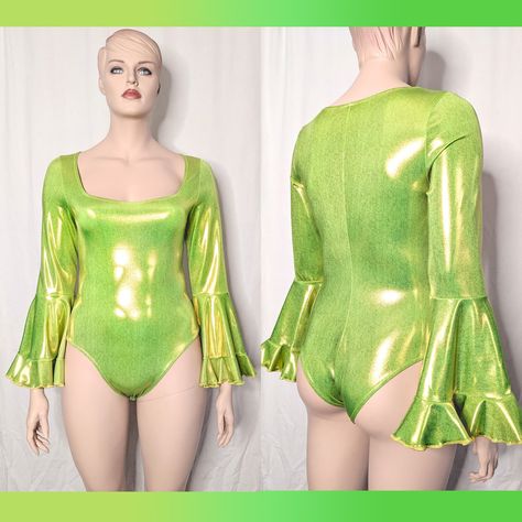 The flare sleeves I use on my Disco crop top are also available in your favorite bodysuit style! Figure-hugging cheeky bodysuit with ruffled flare sleeves, available in our rainbow of metallics, cottons, and prints! Shown in Chartreuse, a vibrant bright green. Handmade in sizes XS-4X and custom sizing is always free! . . . #discosleeves #dramaticsleeves #festivalbodysuit #cheekybodysuit #cheekyleotard #flaresleeves #flowysleeves #handmadefestivalwear #festivalwear #ravewear #customsized #cus... Bodysuit Style, Dramatic Sleeves, The Flare, Flare Sleeves, Flowy Sleeves, Bodysuit Fashion, Rave Wear, Body Suit, Festival Wear