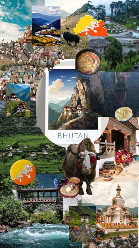 #collage #aesthetic #country #Bhutan #BhutaneseFood #culture #viralpost #Pinterest Bhutan Aesthetic, Aesthetic Country, Bhutan Travel, Travel Aesthetics, Cliff Diving, Dream Travel Destinations, I Want To Travel, Bhutan, Aesthetic Collage