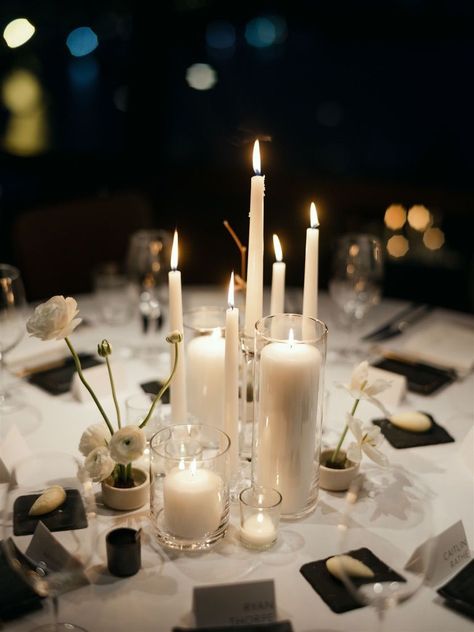 Simple Outside Wedding Decorations, Mix Of Candles Wedding, Cylinder Candles Wedding Table, Candles In Votives Wedding, Assorted Candle Centerpieces, Different Size Candles Wedding Table, All Candle Centerpiece, Tea Light Candles Wedding Centerpieces, Candles Decoration Wedding