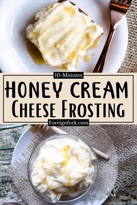 This Honey Cream Cheese Frosting takes the best part of cream cheese frosting and adds the sweetness of wonderful honey. This recipe is delicious with honey cake! Cream Cheese Honey Frosting, Honey Cake Filling, Honey Mousse Recipe, Honey Cream Cheese Frosting, Honey Frosting, Honey Cream Cheese, Cream Cheese Spread Recipes, Recipe Using Honey, Cream Cheese Buttercream Frosting