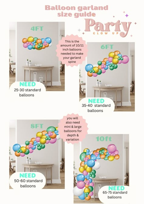 How To Price Balloon Garland, 4 Ft Balloon Garland, Number Of Balloons For Garland, Balloon Arch Size Chart, 10ft Balloon Garland, Fun Balloon Garland, Business Balloon Garland, 40th Balloon Garland, How Many Balloons Needed For Garland