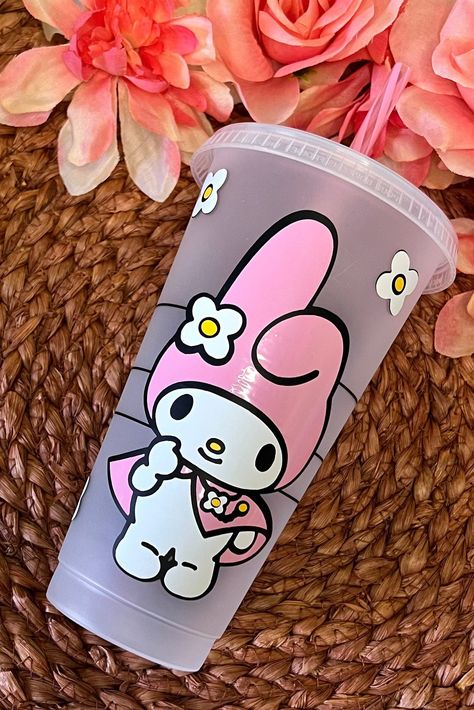 My Melody Tumbler Cup, My Melody Glass Cup, Sanrio Tumbler Cups, Sanrio Tumbler, Hello Kitty Tumbler, Hello Kitty Theme Party, Starbucks Cup Design, Eminem Wallpapers, Tropical Frames