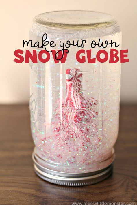 DIY snow globe - The easy way! Make your own snow globe as a winter craft for kids by following our easy how to make a snowglobe instructions. Natal, Easy Snow Globes, Snow Globe For Kids, Make Your Own Snow, Homemade Snow Globes, Globe Diy, Kids Globe, Snow Globe Crafts, Fun Winter Crafts