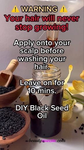 Are you sure you never want super fast hair growth? With black seed oil you can grow hair faster but be careful because you’ll be shocked that it works! Blackseed Hair Oil, Diy Black Seed Oil For Consumption, Black Seed Oil For Hair Growth, How To Make Black Seed Oil At Home, Black Seed Oil Recipes, How To Take Black Seed Oil, Black Seed Oil Benefits For Women, Benefits Of Black Seed Oil, Homemade Hair Growth Oil