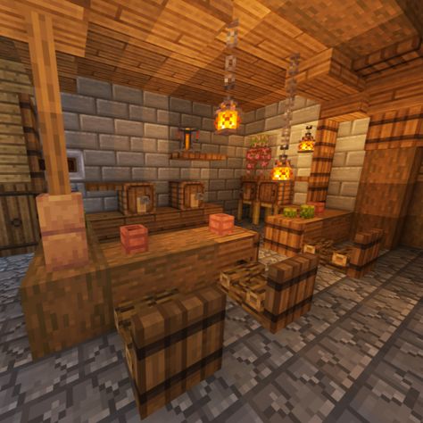 Grab a drink in this cozy tavern and enjoy the atmosphere #minecraft #minecrafttavern #interiordesign #minecraftideas Sitting Area Minecraft, Cute Minecraft Shops Small, Minecraft Fisherman House Interior, Saloon Minecraft, Minecraft Support Beams, Minecraft Brewery Room, Minecraft Bar Design, Brewing House Minecraft, Table Design Minecraft