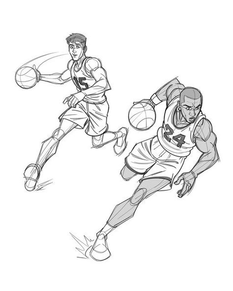 Sport Anatomy Drawing, Athletic Drawing Poses, Cartoon Sports Drawings, Basketball Figure Drawing, Sports Poses Reference Drawing, Exercise Drawing Reference, Basketball Comic Art, Gym Reference Drawing, Kyle Petchock Art