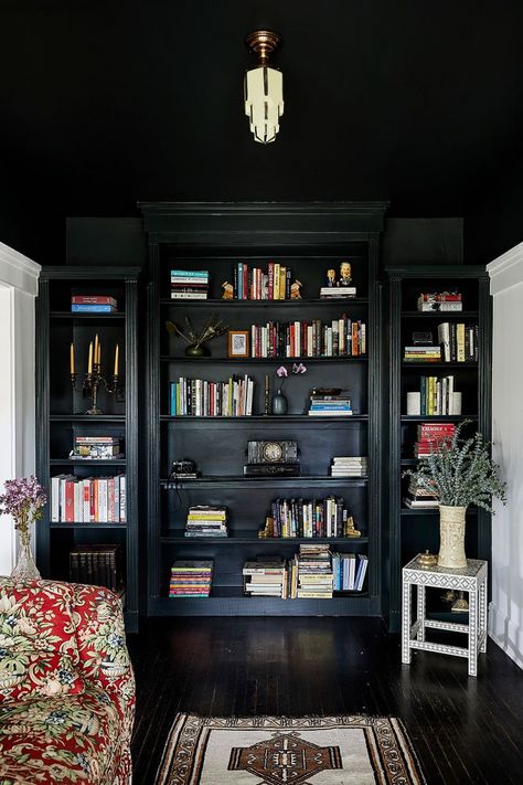 Black Bookshelves, Black Bookcase, Newly Remodeled Kitchens, Crane Design, Craftsman Home, Sight Unseen, Cabinet Makeover, Craftsmen Homes, Built In Bookcase