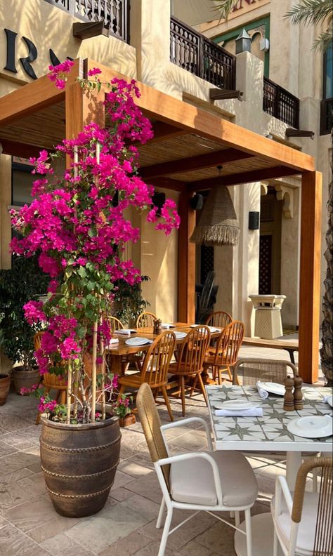 Bougainvillea Pergola Patio, Pergola Bougainvillea, Bougainvillea Backyard, Bougainvillea Pergola, Bougainvillea In Pots, Modern Home Outdoor, Bougainvillea Trellis, Outdoor Patio Space, Corner Garden