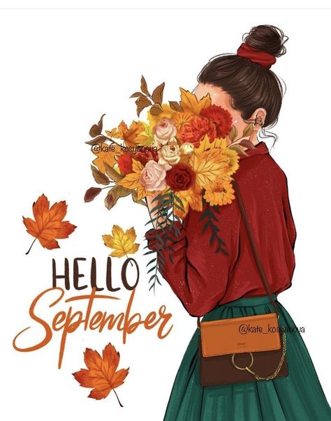 Hello September Images, Autumn Illustrations, September Images, Good Morning Inspiration, Hello September, Autumn Illustration, Girly Wall Art, Calendar Girls, Morning Inspiration