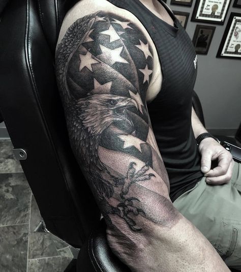 10 Best Black American Flag Tattoo Ideas That Will Blow Your Mind! | Outsons | Men's Fashion Tips And Style Guides American Flag Forearm Tattoo, Family Sleeve Tattoo, Statue Of Liberty Tattoo, Sleeve Tattoos For Men, Liberty Tattoo, Flag Tattoos, Patriotic Tattoos, The Trend Spotter, Black American Flag