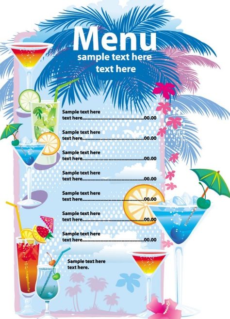 Vector Summer Drinks Menu Summer Drink Menu, Drink Menu Design, Free Menu Templates, Juice Menu, Simple Cocktail, Cocktail Juice, Sample Menu, Food Menu Template, Cocktail List